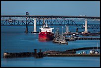 Pier, oil tanker, and Benicia-Martinez bridge. Martinez, California, USA (color)