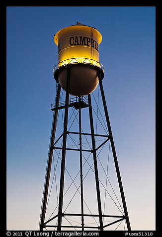 Water tower at dusk, Campbell. California, USA