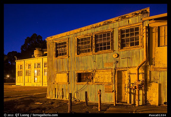Mare Island naval shipyard at night, Vallejo. San Pablo Bay, California, USA (color)