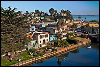 Houses bordering Soquel Creek from above. Capitola, California, USA
