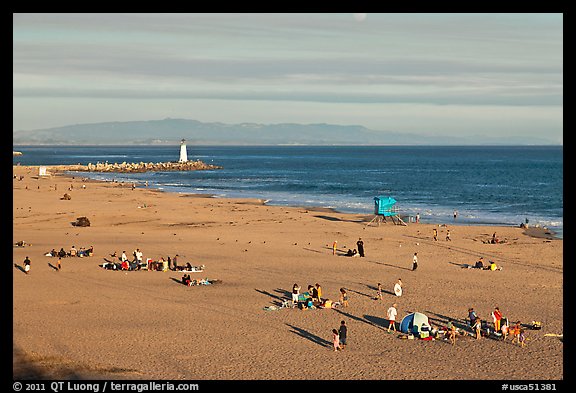 Beach and lighthouse, afternoon. Santa Cruz, California, USA (color)