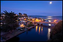 Capitola village, Soquel Creek and moon. Capitola, California, USA (color)