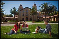 Students on lawn. Stanford University, California, USA ( color)