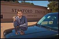 Student showing car keys. Stanford University, California, USA ( color)