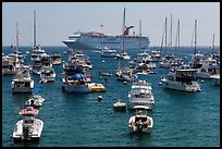 Yachts and cruise chip, Avalon Bay, Santa Catalina Island. California, USA (color)
