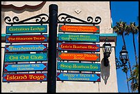 Signs pointing to local businesses, Avalon Bay, Catalina. California, USA ( color)