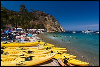 Descanson beach and sea kayaks, Avalon, Santa Catalina Island. California, USA (color)