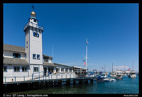Yacht club tower and harbor, Avalon, Santa Catalina Island. California, USA