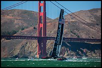Oracle Team USA defender America's cup boat and Golden Gate Bridge. San Francisco, California, USA ( color)