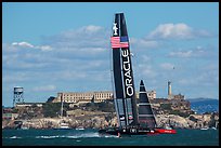 Oracle Team USA 17 boat sails to victory in front of Alcatraz during winner-take-all race. San Francisco, California, USA (color)