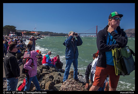 Spectators following America's Cup decisive race from shore. San Francisco, California, USA