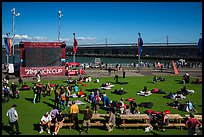 Synthetic lawn and giant screen, America's Cup Park. San Francisco, California, USA (color)