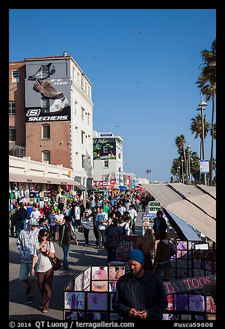 Crowded Ocean Front Walk in summer. Venice, Los Angeles, California, USA (color)