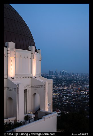 Griffith Observatory and downtown skyline at dusk. Los Angeles, California, USA (color)