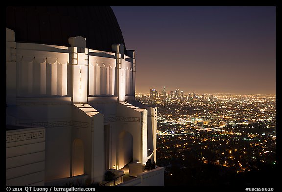 Griffith Observatory and downtown skyline at night. Los Angeles, California, USA (color)
