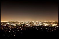 Lights of street grid and downtown at night from Griffith Park. Los Angeles, California, USA ( color)