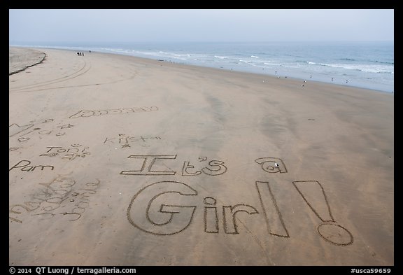 Words written in sand on beach. Newport Beach, Orange County, California, USA (color)