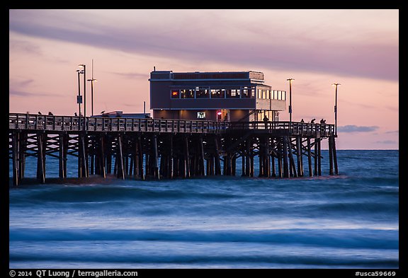 Newport Pier and restaurant at sunset. Newport Beach, Orange County, California, USA (color)