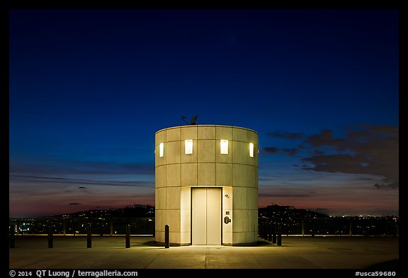 Elevator tower at night, Griffith Observatory. Los Angeles, California, USA