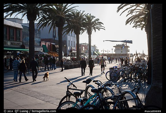 Plaza next to pier in late afternoon, Hermosa Beach. Los Angeles, California, USA (color)