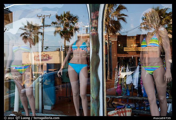 Beachwear in storefront, Manhattan Beach. Los Angeles, California, USA (color)
