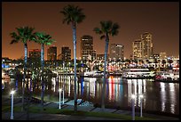 Skyline at harbor at night. Long Beach, Los Angeles, California, USA ( color)