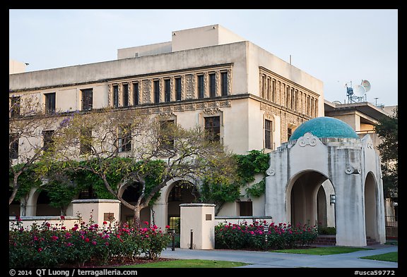 Ornate building and arch on Caltech campus. Pasadena, Los Angeles, California, USA (color)
