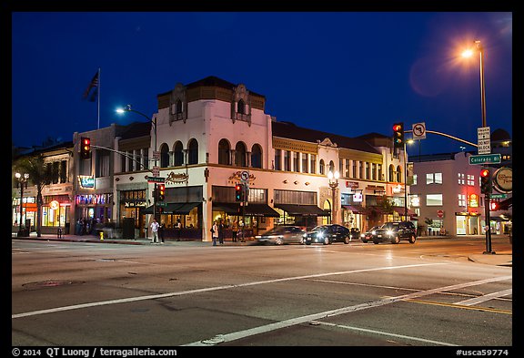 Downtown at night. Pasadena, Los Angeles, California, USA (color)