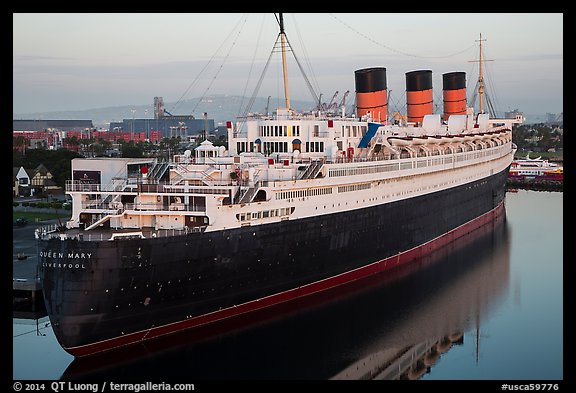View of Queen Mary from above. Long Beach, Los Angeles, California, USA