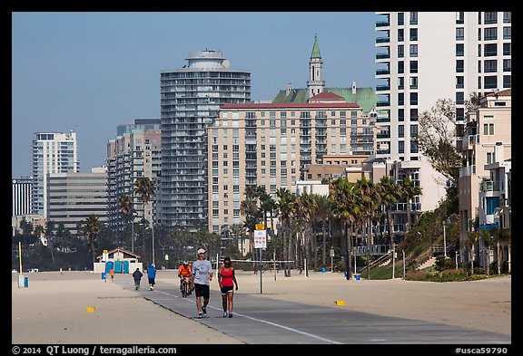 People exercising on beach promenade. Long Beach, Los Angeles, California, USA (color)