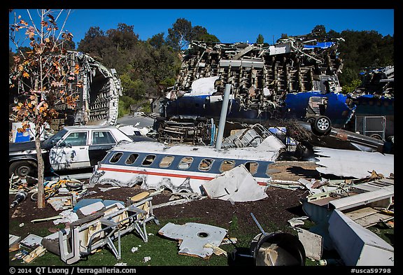 Movie set consisting of plane crash site, Universal Studios. Universal City, Los Angeles, California, USA (color)