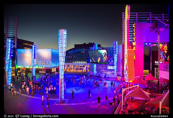 Universal Citywalk entertainment and retail districts at night. Universal City, Los Angeles, California, USA (color)
