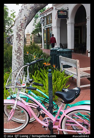 Bicycle on sidewalk. Santa Barbara, California, USA (color)