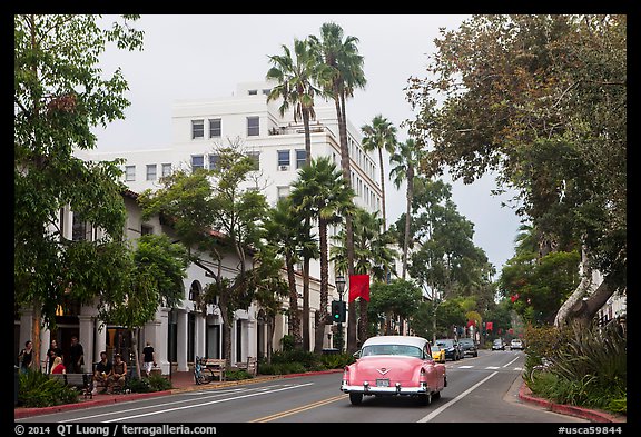 State Street on cloudy day. Santa Barbara, California, USA (color)