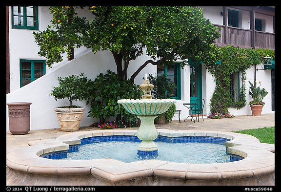 Fountain in courtyard of Historic Paseo. Santa Barbara, California, USA (color)