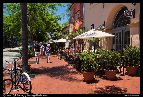 State Street sidewalk on sunny day. Santa Barbara, California, USA (color)
