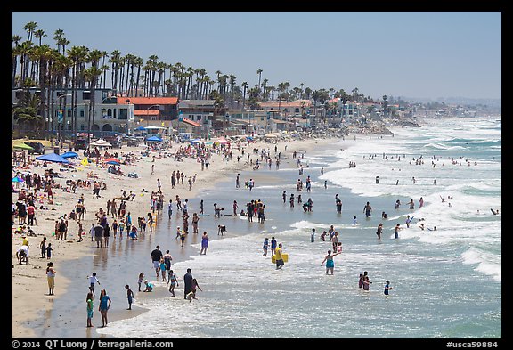 Crowded beach in summer, Oceanside. California, USA (color)