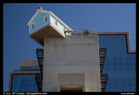 House called Fallen Star sitting atop building, University of California. La Jolla, San Diego, California, USA (color)