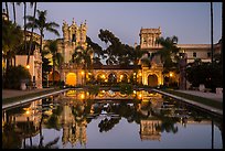 Casa de Balboa, Colonade, and House of Hospitality at dusk. San Diego, California, USA ( color)
