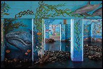 PCH underpass decorated with mural of ocean life, Leo Carrillo State Park. Los Angeles, California, USA