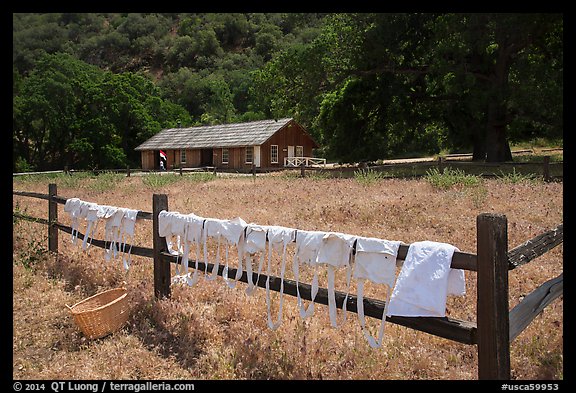Laundry drying on fence, Fort Tejon state historic park. California, USA (color)