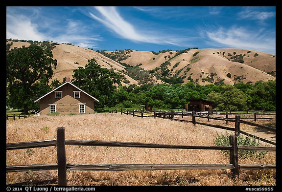 Fences and barracks, Fort Tejon state historic park. California, USA (color)