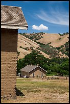 Barracks and hills, Fort Tejon state historic park. California, USA ( color)