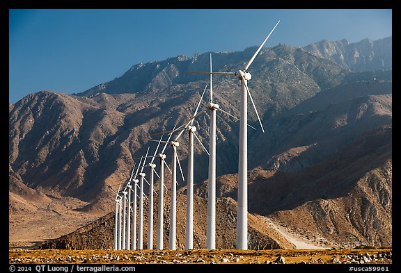 Wind turbines and mountains, San Gorgonio Pass. California, USA (color)