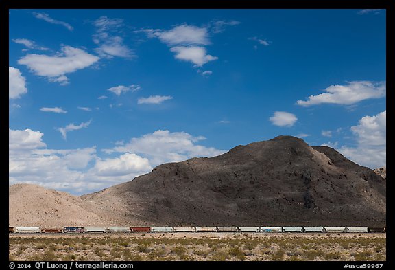 Freight train in desert. California, USA (color)