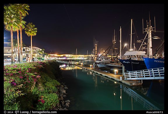 Ventura harbor at night. California, USA (color)