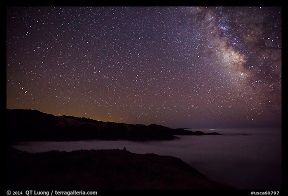 Milky Way above sea of clouds, Garrapata State Park. Big Sur, California, USA (color)