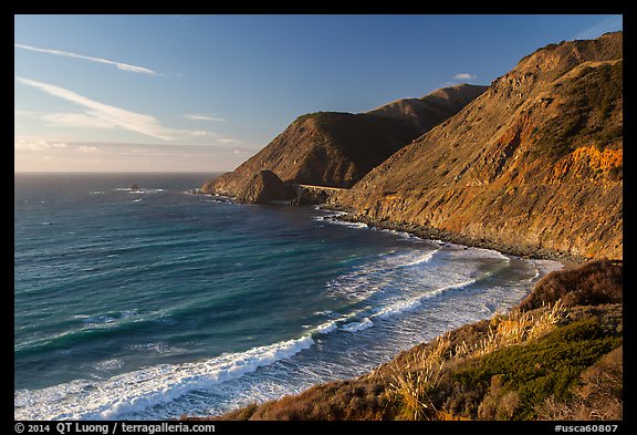 Cove lighted by setting sun. Big Sur, California, USA