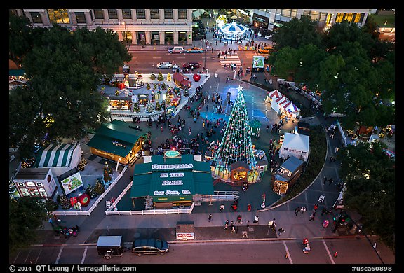 Aerial view of Christmas in the Park. San Jose, California, USA