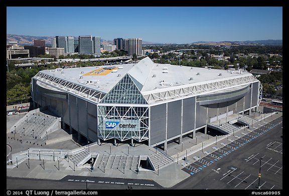 Aerial view of SAP Center. San Jose, California, USA (color)